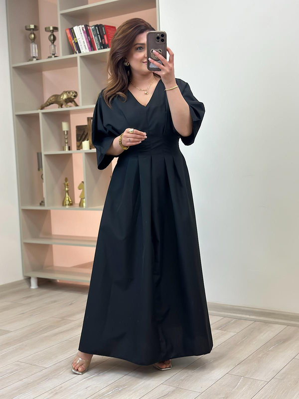 Pileli Uzun Elbise SİYAH-23YELB000133