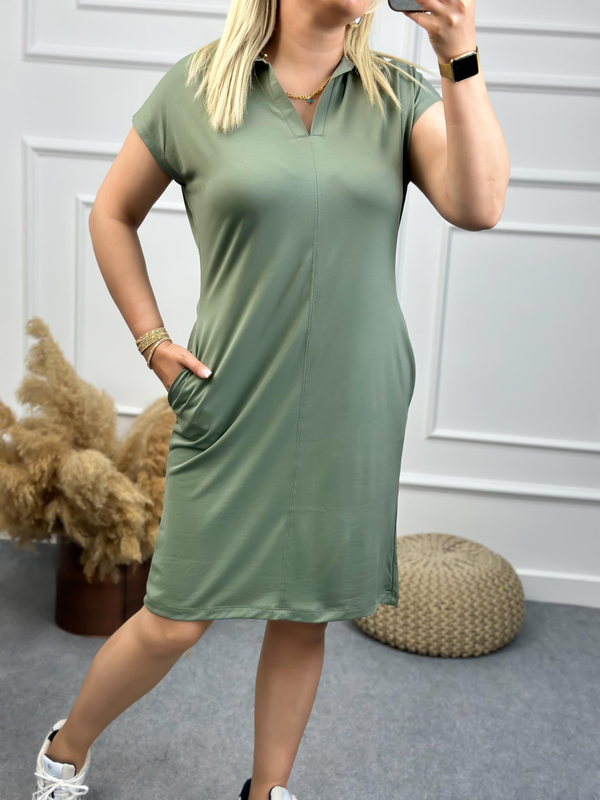 Polo Yaka Modal Kumaş Elbise HAKİ-23YELB000087