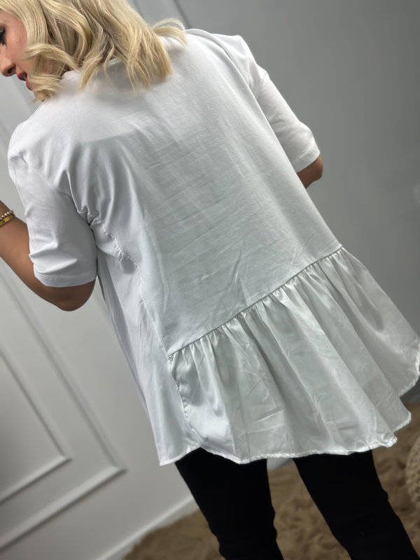 Poplin Detaylı  Belli Lastikli Tshirt BEYAZ-23YUST000007