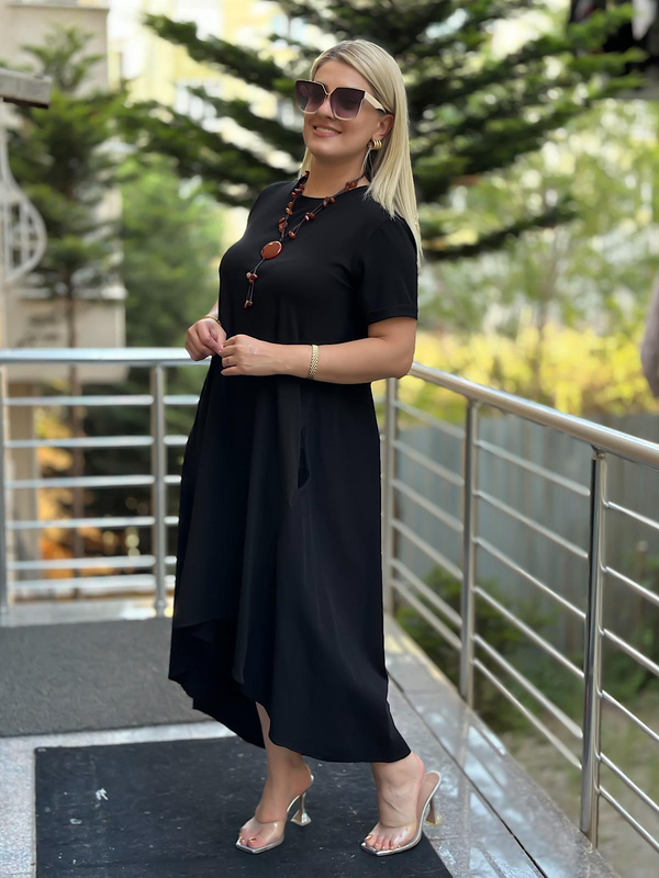Poplin Detaylı Elbise SİYAH-23YELB000109