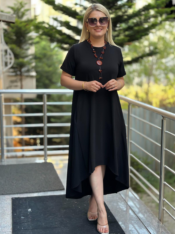 Poplin Detaylı Elbise SİYAH-23YELB000109