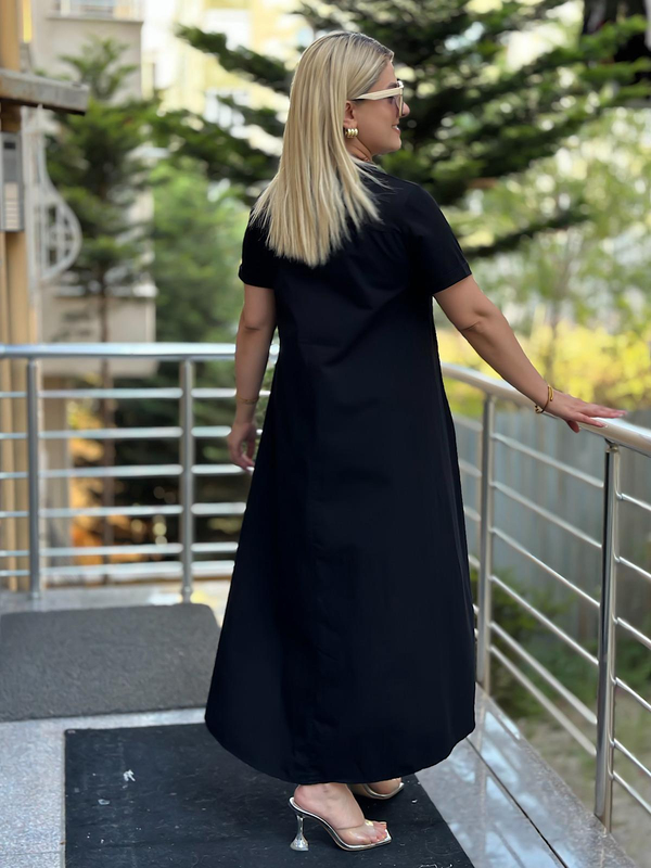 Poplin Detaylı Elbise SİYAH-23YELB000109
