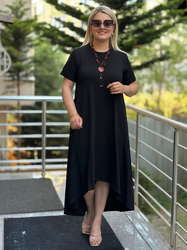 Poplin Detaylı Elbise SİYAH-23YELB000109