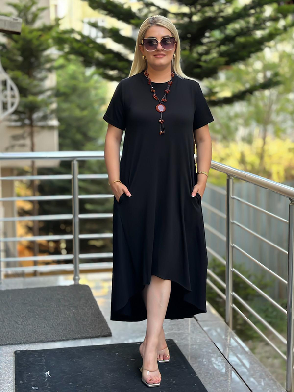 Poplin Detaylı Elbise SİYAH-23YELB000109