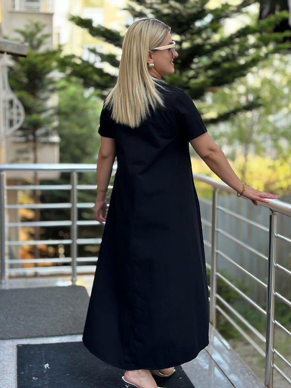 Poplin Detaylı Elbise SİYAH-23YELB000109