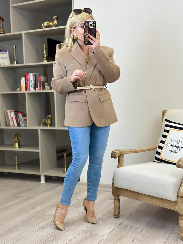 Premium Kalite Tay Tüyü Blazer VİZON-23KDIS000059