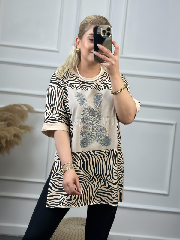 Renkli Tavşanlı Tshirt BEJ-23YUST000059