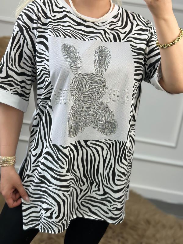 Renkli Tavşanlı Tshirt BEYAZ-23YUST000059