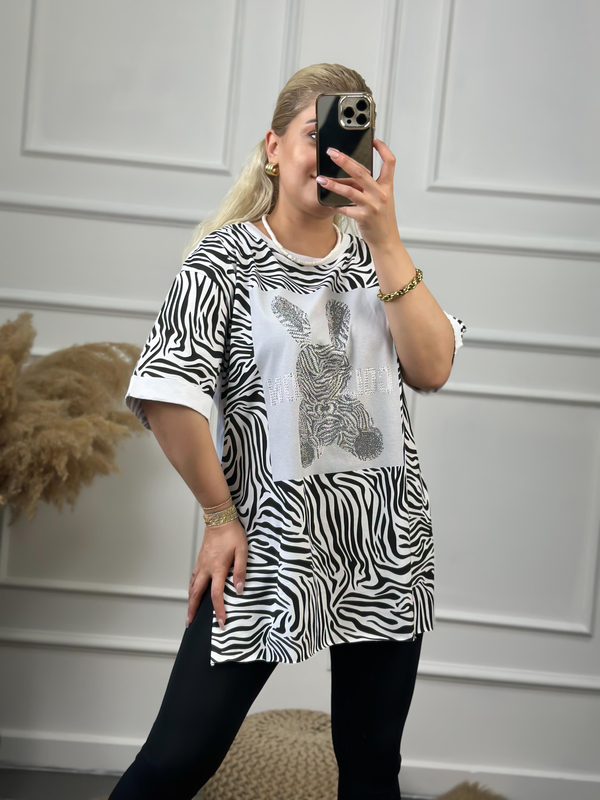Renkli Tavşanlı Tshirt BEYAZ-23YUST000059
