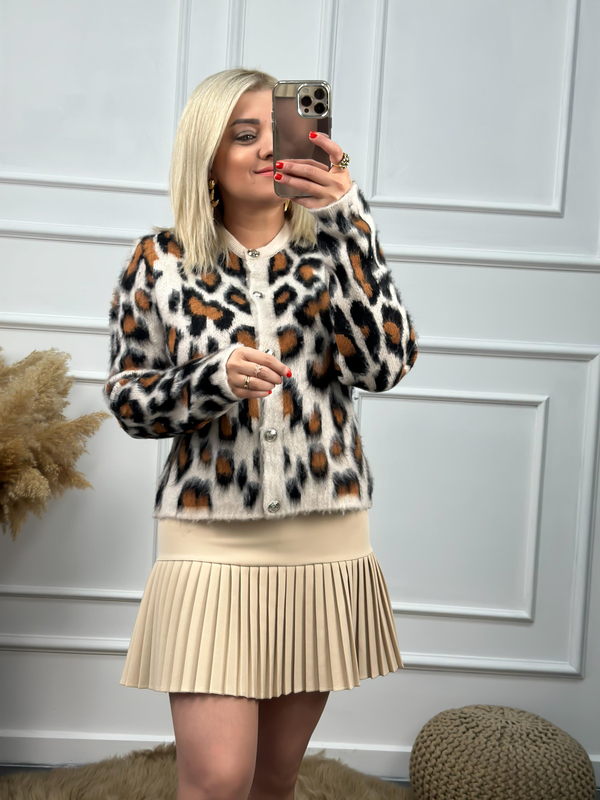 Şardonlu Leopar Desen Hırka KAHVE-23KDIS000020