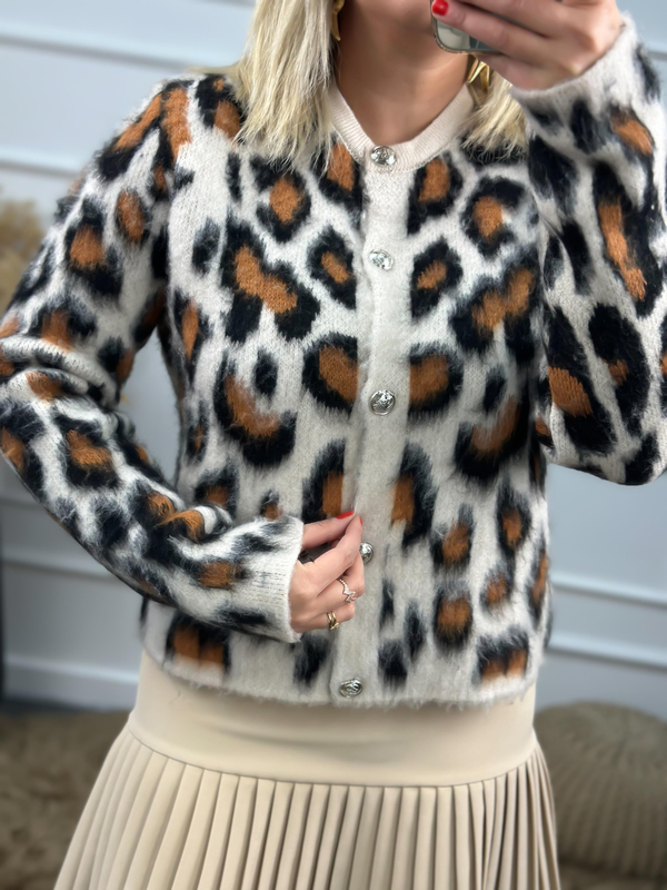 Şardonlu Leopar Desen Hırka KAHVE-23KDIS000020