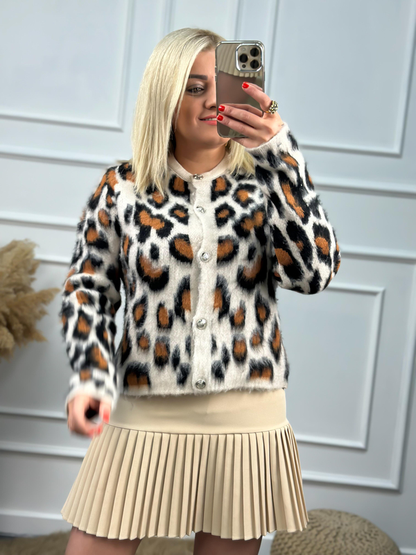 Şardonlu Leopar Desen Hırka KAHVE-23KDIS000020