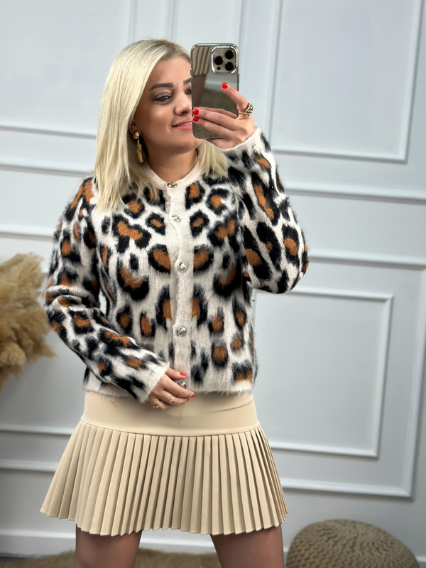 Şardonlu Leopar Desen Hırka KAHVE-23KDIS000020