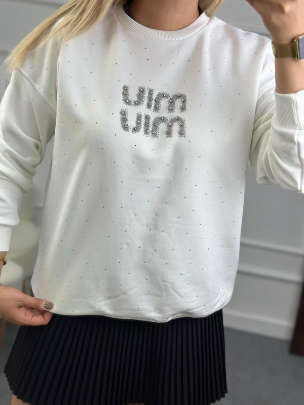 Serpme Miu Taşlı Sewatshirt BEYAZ-23KUST000080