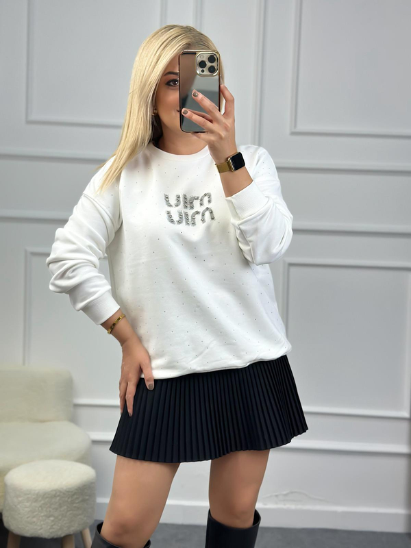Serpme Miu Taşlı Sewatshirt BEYAZ-23KUST000080
