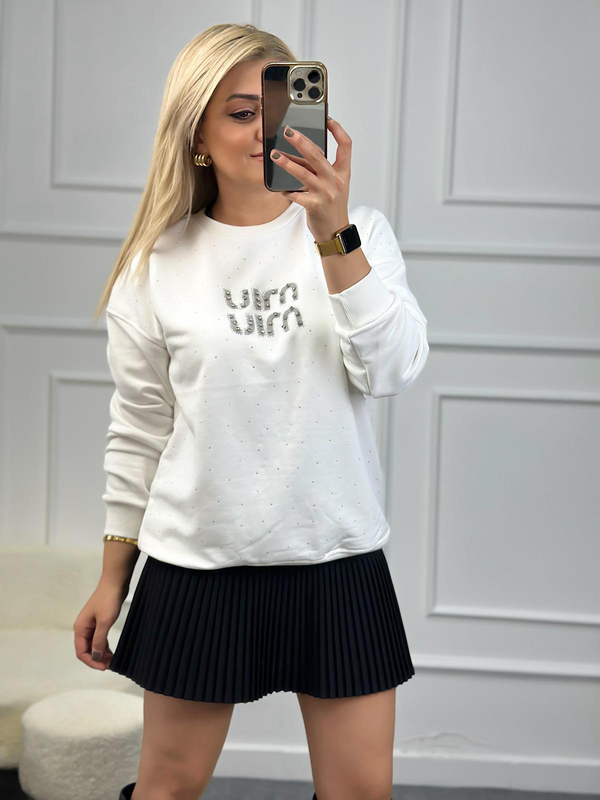 Serpme Miu Taşlı Sewatshirt BEYAZ-23KUST000080