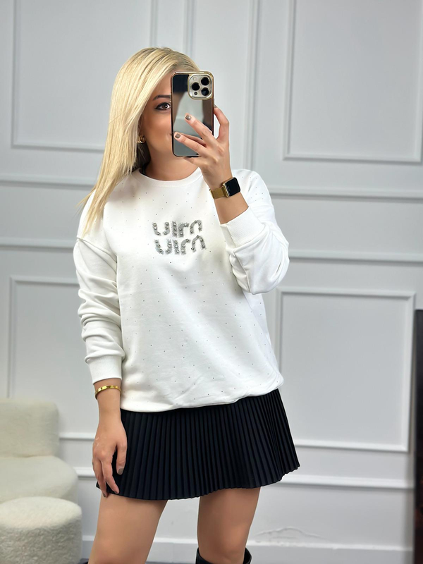 Serpme Miu Taşlı Sewatshirt BEYAZ-23KUST000080