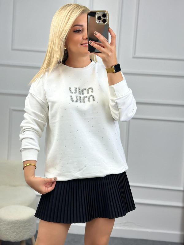 Serpme Miu Taşlı Sewatshirt BEYAZ-23KUST000080