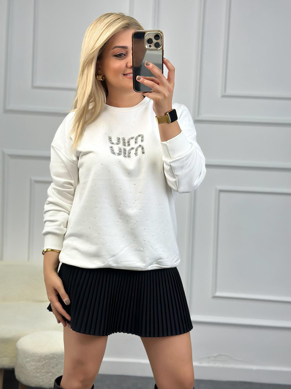 Serpme Miu Taşlı Sewatshirt BEYAZ-23KUST000080