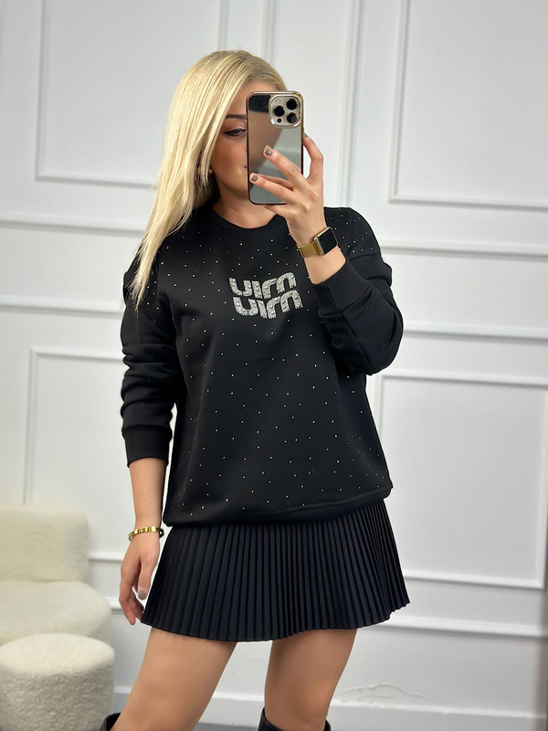 Serpme Miu Taşlı Sewatshirt SİYAH-23KUST000080