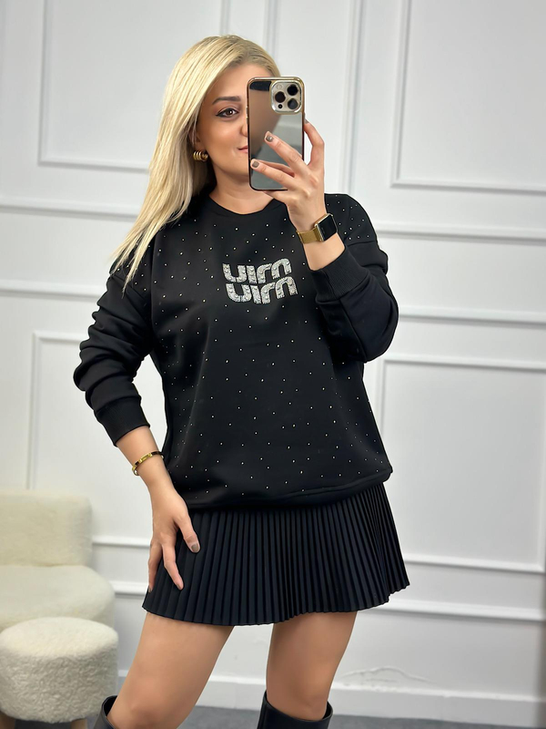 Serpme Miu Taşlı Sewatshirt SİYAH-23KUST000080