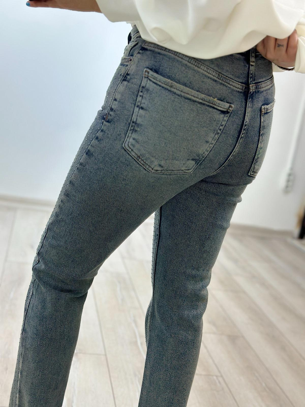 Serpme Taş Detay Mom Fit Pantolon KOYU MAVİ-23YALT000037