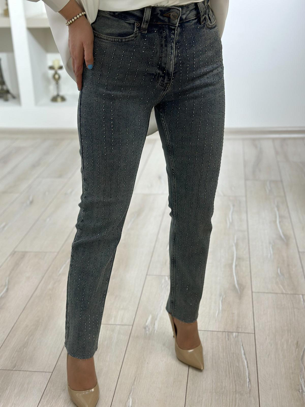 Serpme Taş Detay Mom Fit Pantolon KOYU MAVİ-23YALT000037
