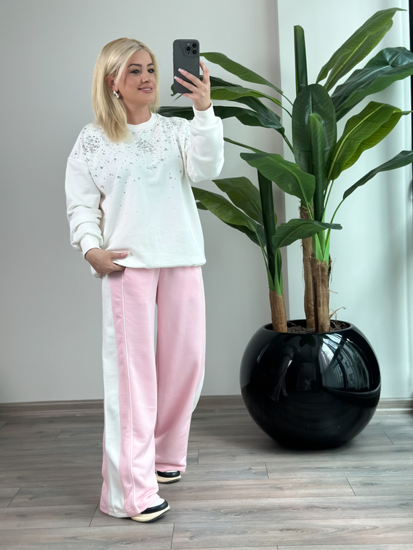 Serpme Taş Detaylı Sweatshirt BEYAZ-23KUST000150