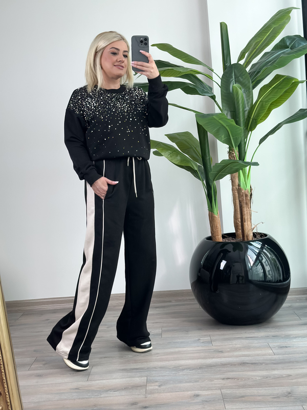 Serpme Taş Detaylı Sweatshirt SİYAH-23KUST000150