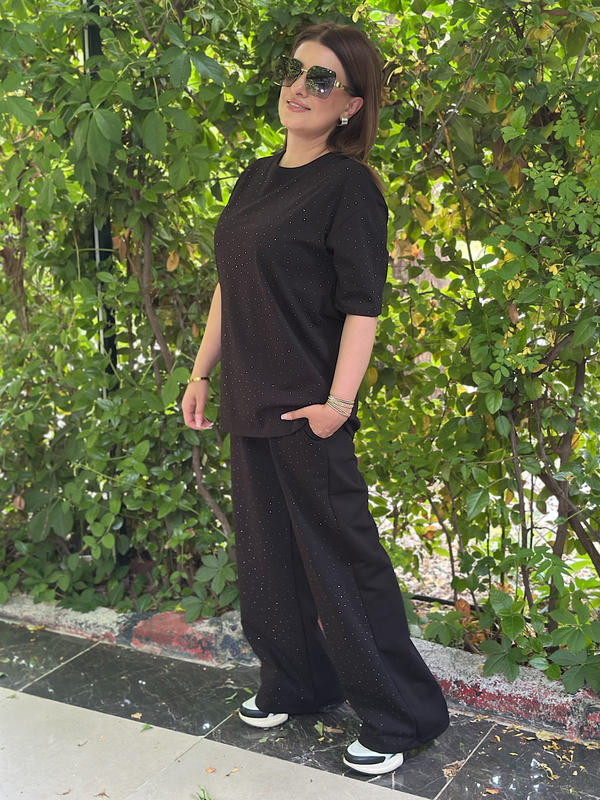 Serpme Taş Detaylı Takım SİYAH-23YUST000273