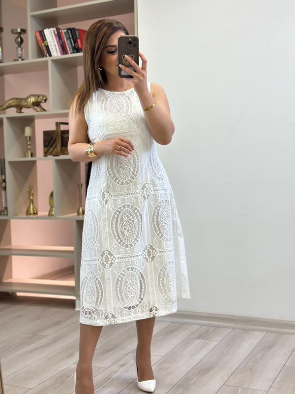 Sıfır Kol Güpürlü Elbise BEYAZ-23YELB000141