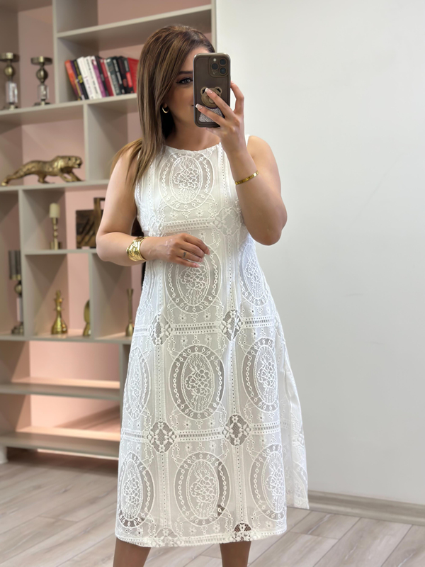 Sıfır Kol Güpürlü Elbise BEYAZ-23YELB000141