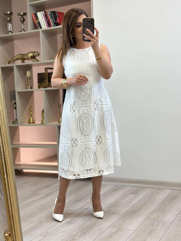 Sıfır Kol Güpürlü Elbise BEYAZ-23YELB000141