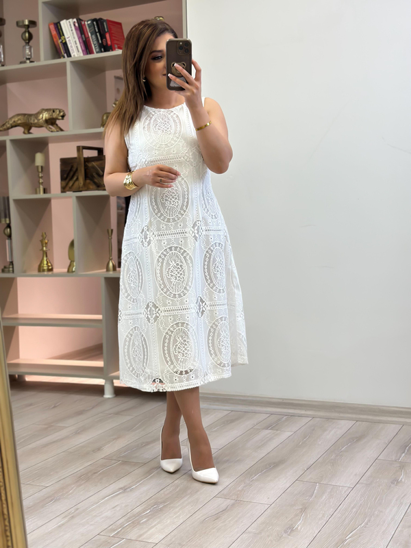 Sıfır Kol Güpürlü Elbise BEYAZ-23YELB000141