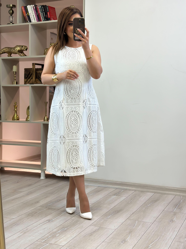 Sıfır Kol Güpürlü Elbise BEYAZ-23YELB000141