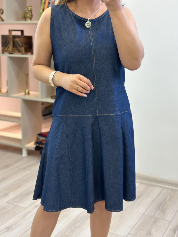 Sıfır Kol Kloş Denim Elbise LACİVERT-23YELB000142