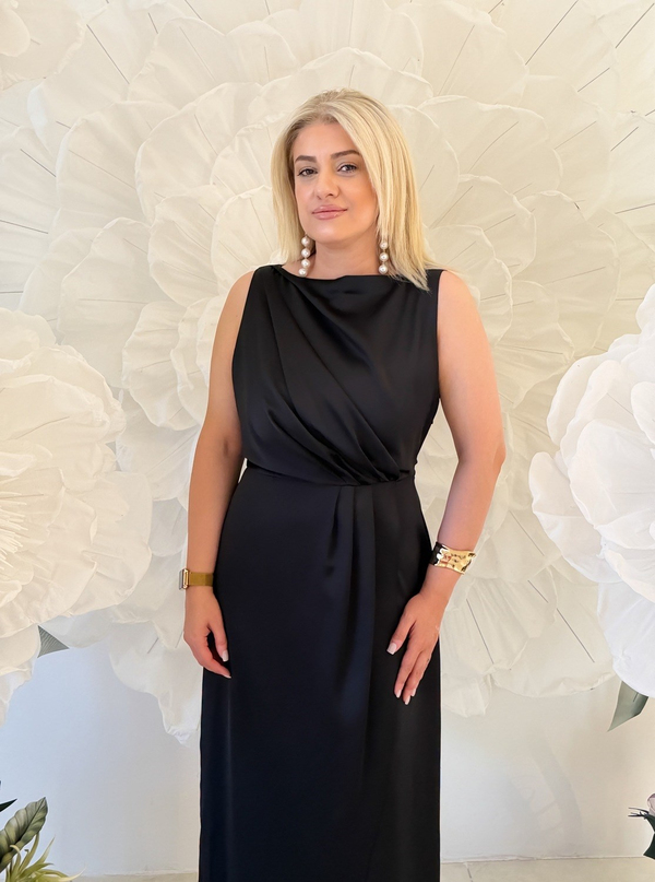 Sıfır Kol Yandan Fermuarlı Saten Elbise SİYAH-23YELB000165