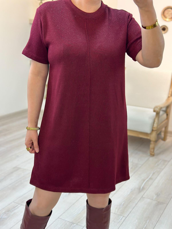 Simli Triko Elbise BORDO-23MeELB00015