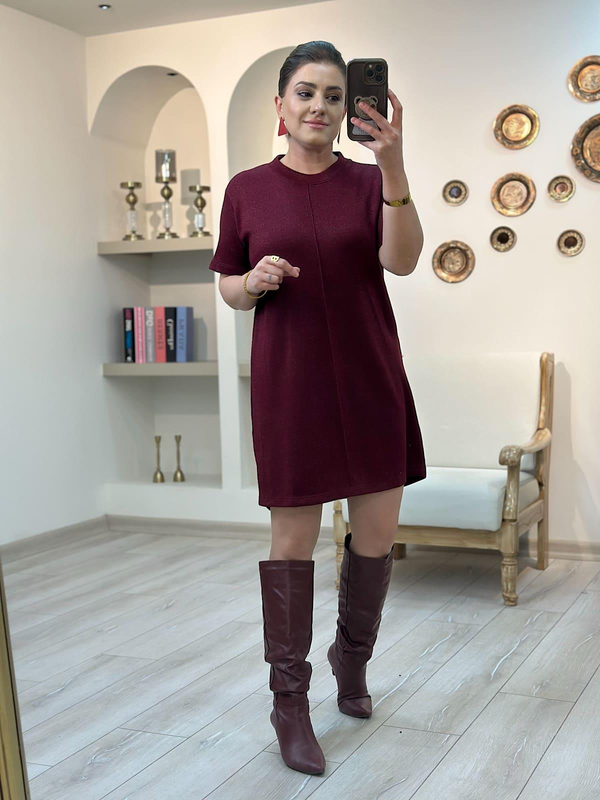 Simli Triko Elbise BORDO-23MeELB00015
