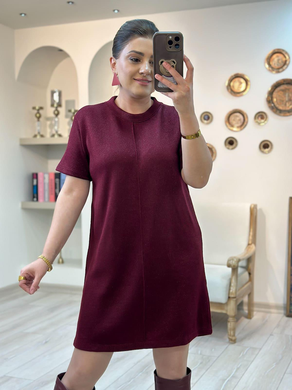Simli Triko Elbise BORDO-23MeELB00015