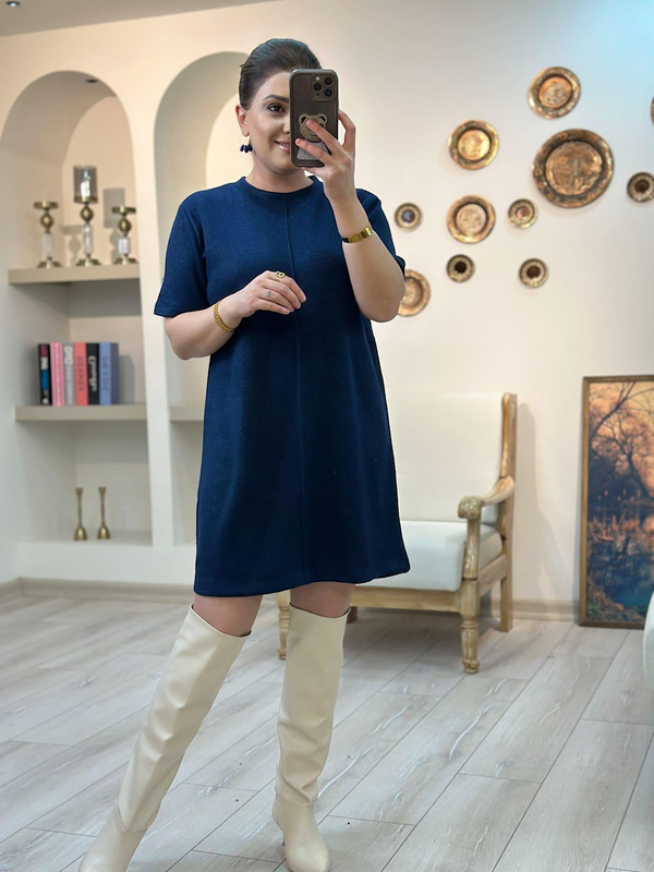 Simli Triko Elbise LACİVERT-23MeELB00015
