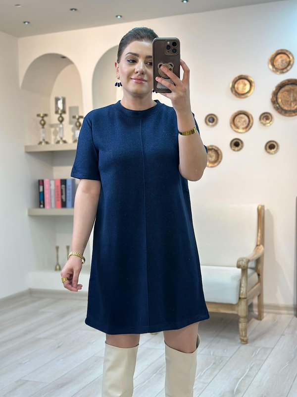 Simli Triko Elbise LACİVERT-23MeELB00015