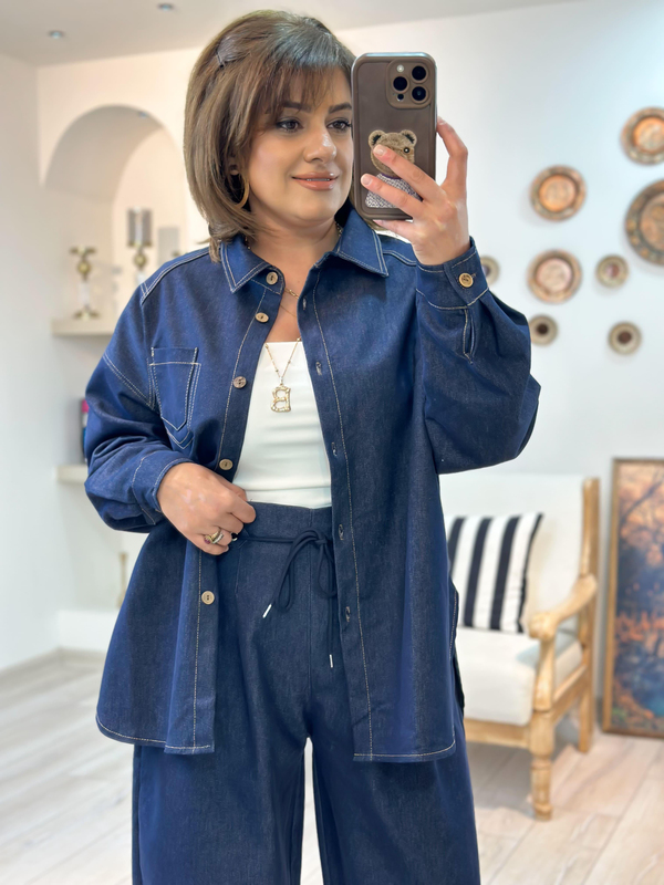 Taba Dikişli Denim Gömlek LACİVERT-23MeUST00115