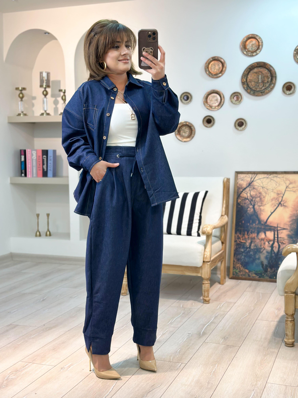 Taba Dikişli Denim Gömlek LACİVERT-23MeUST00115