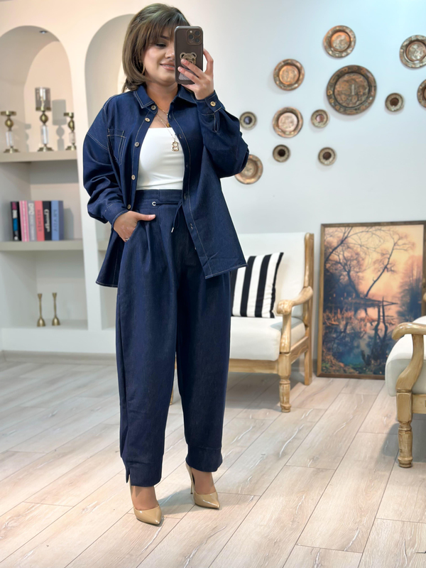 Taba Dikişli Denim Gömlek LACİVERT-23MeUST00115