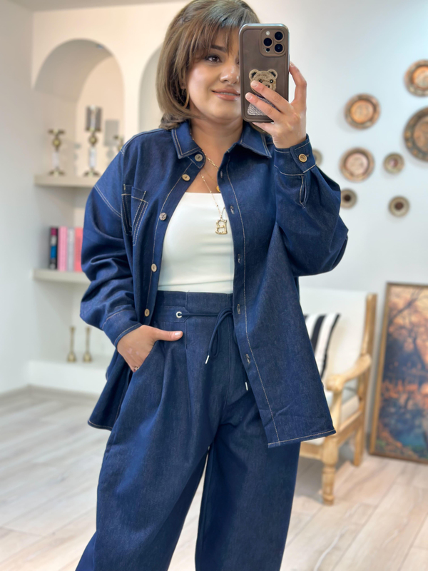Taba Dikişli Denim Gömlek LACİVERT-23MeUST00115