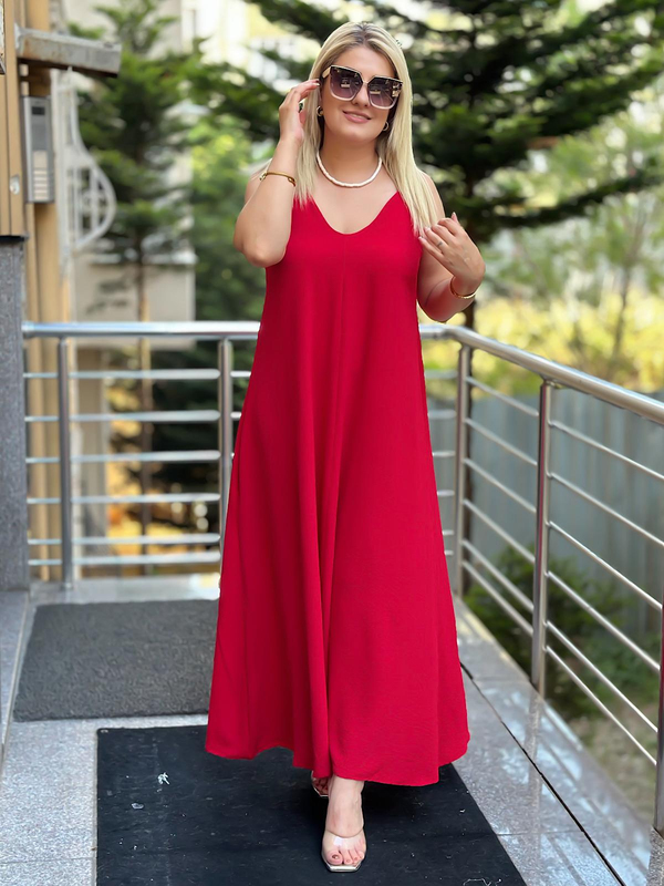 Tam Boy Ayarlanabilir Askılı Elbise KIRMIZI-23YELB000084