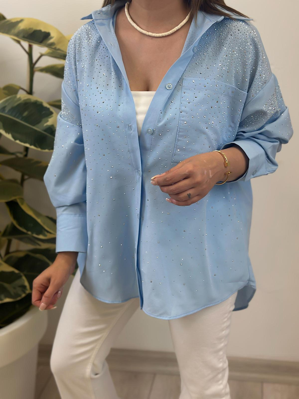 Taş Detaylı Gömlek BEBE MAVİ-23YUST000271