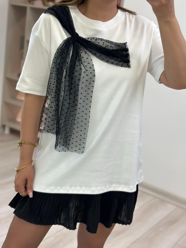 Tül Fiyonk Detaylı Tshirt BEYAZ-23YUST000214