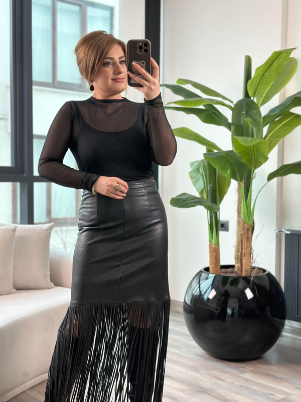 Tül Transparan Bluz SİYAH-23MeUST00120